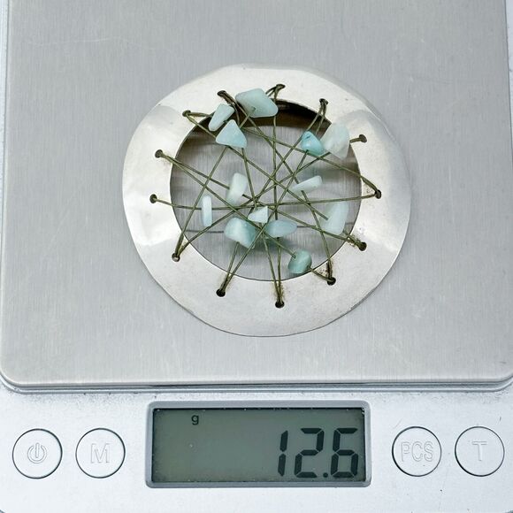 Vintage Sterling Silver 925 5.6cm Wire Openwork Amazonite Chip Pendant - Picture 6 of 6